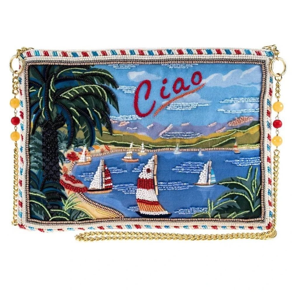 Mary Frances Ciao Sailing Beaded Clutch Crossbody Bag.